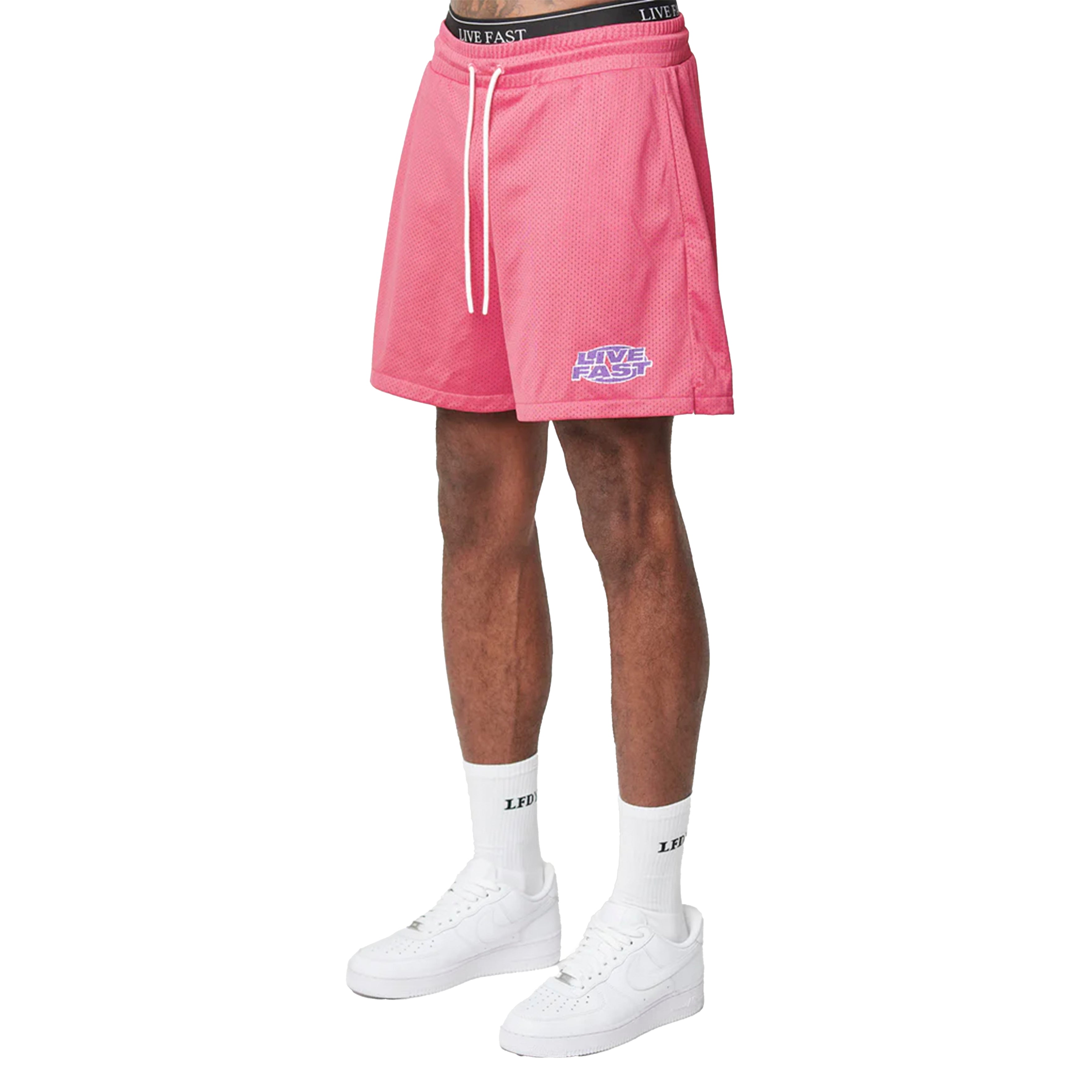 LIVE FAST DIE YOUNG Oval Mesh Shorts Pink | Soul Gallery