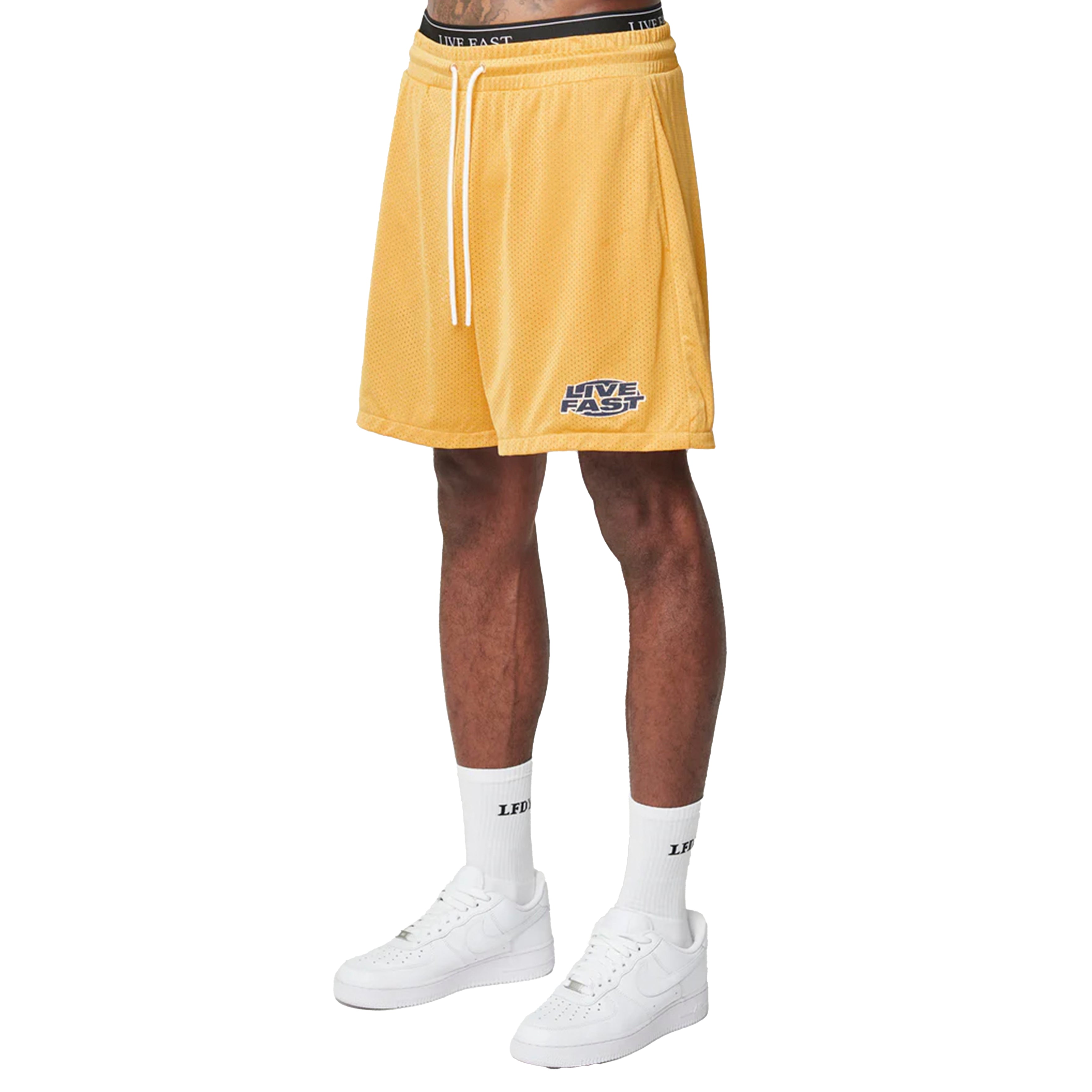 LIVE FAST DIE YOUNG Oval Mesh Shorts Yellow | Soul Gallery