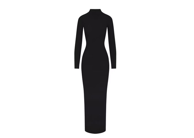 skims long sleeve dress onyx SKIMS Fits Everybody Crewneck Long Sleeve Dress Onyx