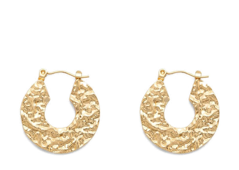 Soul Gallery Stainless Steel Flat Textured Hoops 18ct Gold Plated | Soul Gallery