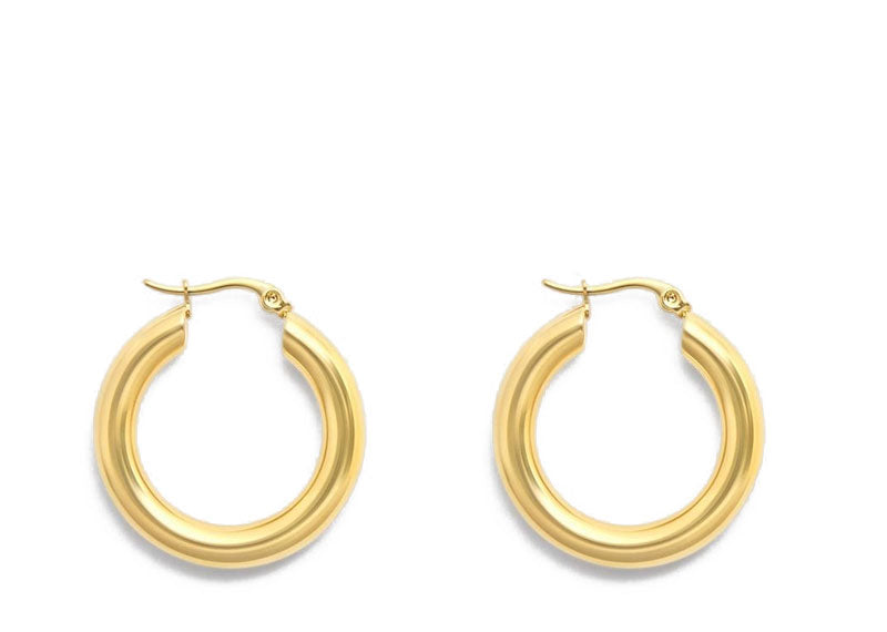Soul Gallery Stainless Steel Waterproof 3cm Tube Hoops 18ct Gold Plated | Soul Gallery