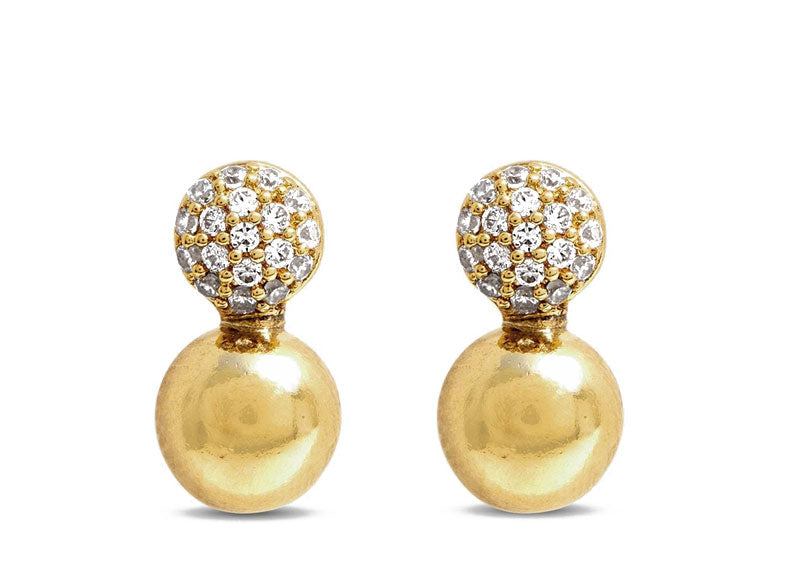 Soul Gallery 18ct Gold Plated CZ Pave Disk Gold Ball Drop Earrings | Soul Gallery
