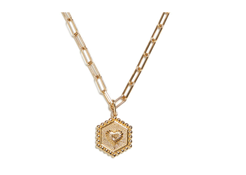 Soul Gallery 18ct Gold Plated Heart Hexagon Pendant on Paperlink Chain | Soul Gallery
