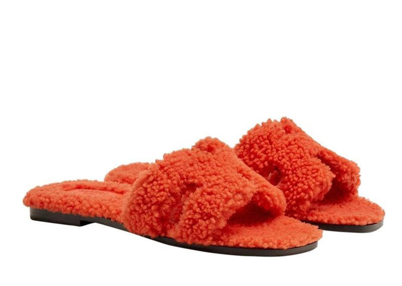 Hermes Oran Sandal Orange Woolskin | Soul Gallery