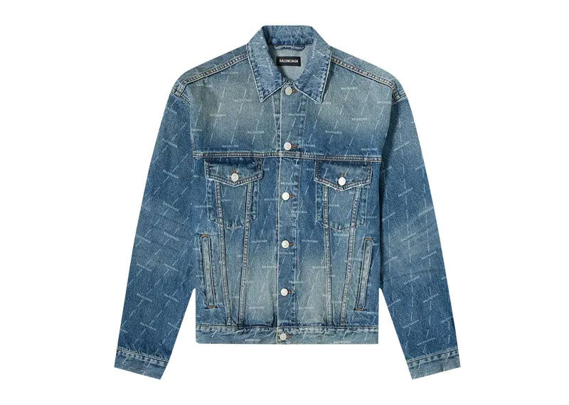 Balenciaga Allover Logo Denim Jacket Blue Soul Gallery