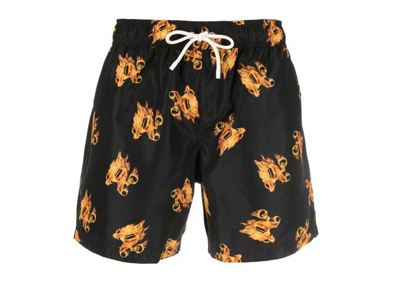 Palm Angels Burning Monogram Swim Shorts Black/Gold | Soul Gallery