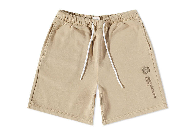 A Bathing Ape AAPE Silicone Badge Garment Dye Sweatshort Humus Beige | Soul Gallery