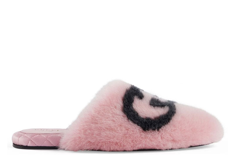 Gucci Interlocking G Faux-Fur Slippers Pink Black (Women's) | Soul Gallery