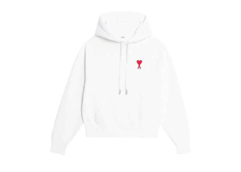 Ami Paris Ami de Coeur Tonal Small ADC Classic Fit Hoodie White/Red | Soul Gallery
