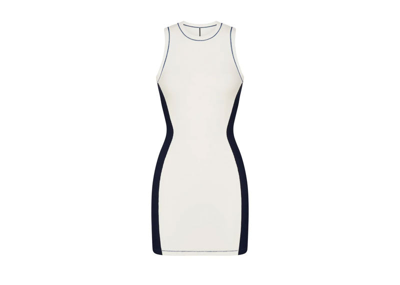strapless open back dress SKIMS Cotton Rib Tank Dress Marble Multi