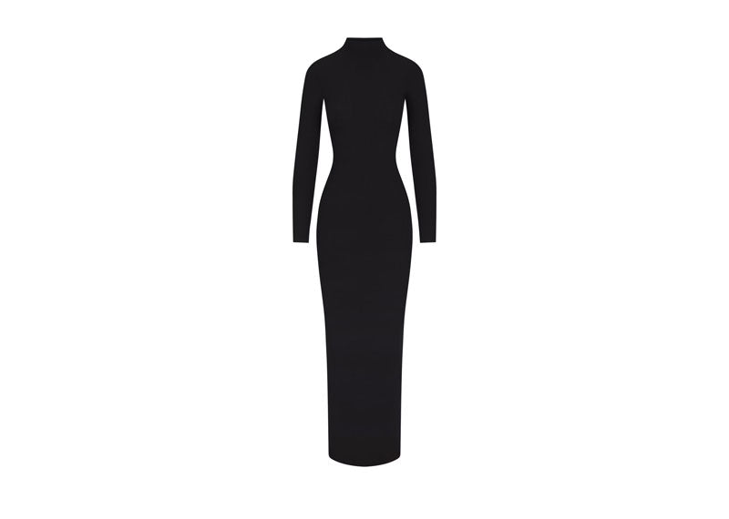 SKIMS Soft Lounge Turtleneck Long Sleeve Slip Dress Onyx | Soul Gallery