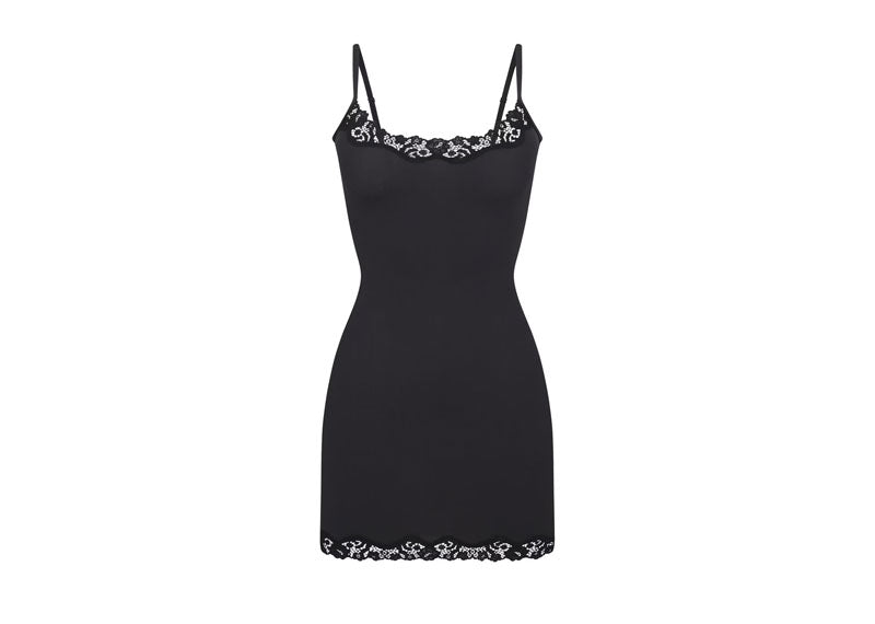 SKIMS Fits Everybody Lace Slip Dress Onyx | Soul Gallery