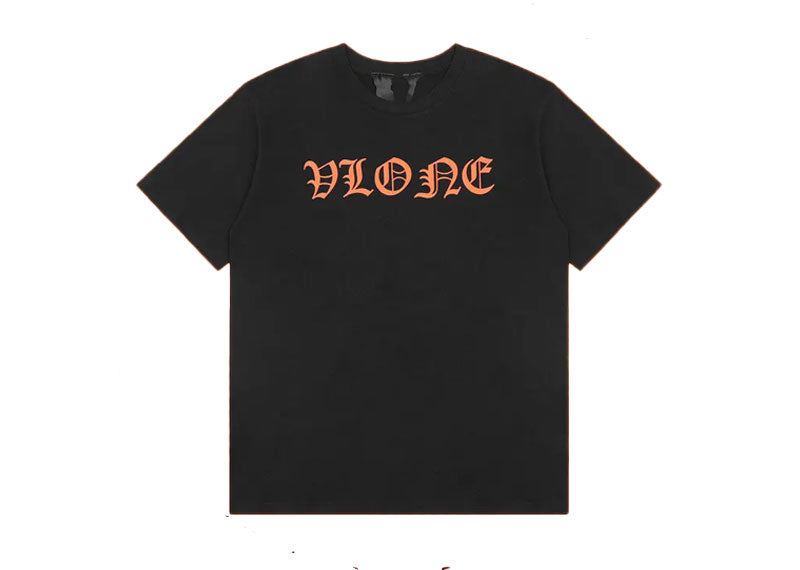Vlone Live Vlone Die Vlone Orange Print T-Shirt Black | Soul Gallery