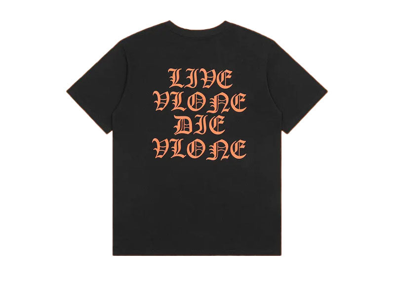Vlone Live Vlone Die Vlone Orange Print T-Shirt Black | Soul Gallery
