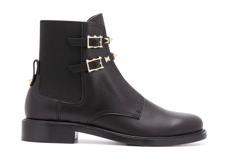 Valentino Garavani Rockstud Calfskin Studded Ankle Boots Black | Soul Gallery
