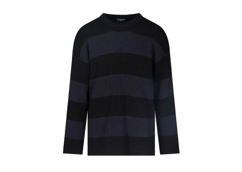 Balenciaga Striped Logo Oversized Sweater Navy/Black | Soul Gallery