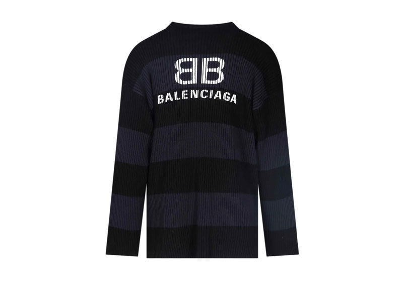 Balenciaga Striped Logo Oversized Sweater Navy/Black | Soul Gallery