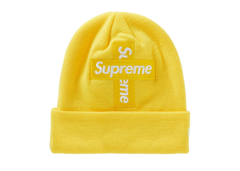 Supreme New Era Cross Box Logo Beanie Lemon