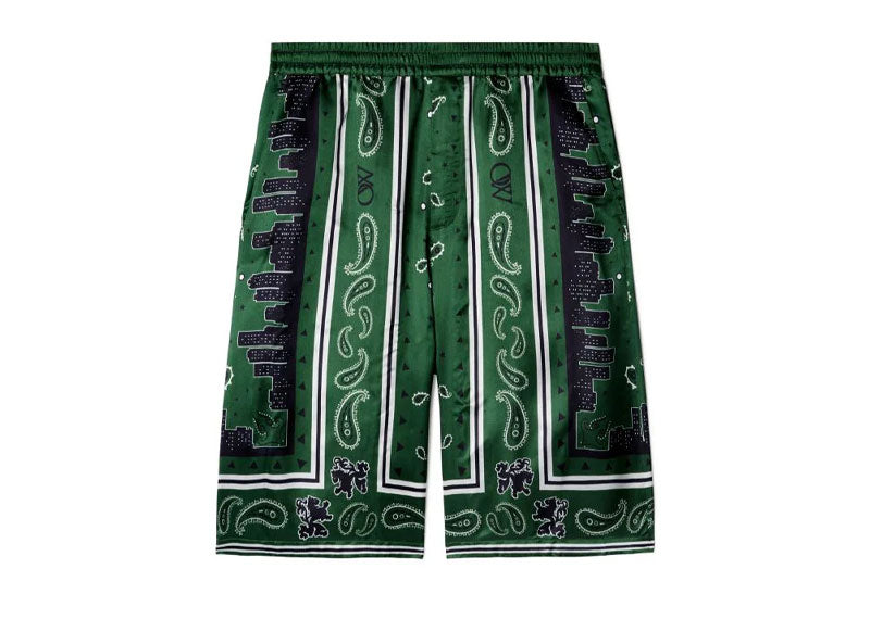 OFF-WHITE Bandana Viscose Shorts Willow Bough Green