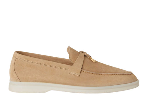 Loro Piana Summer Charms Walk Loafers Suede Sandstone