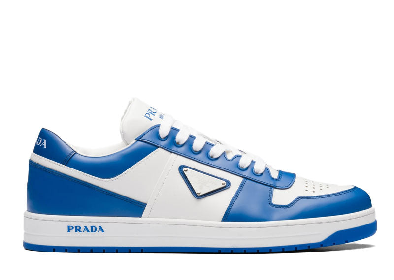 Prada Downtown Low Top Sneakers Leather White Cobalt Blue