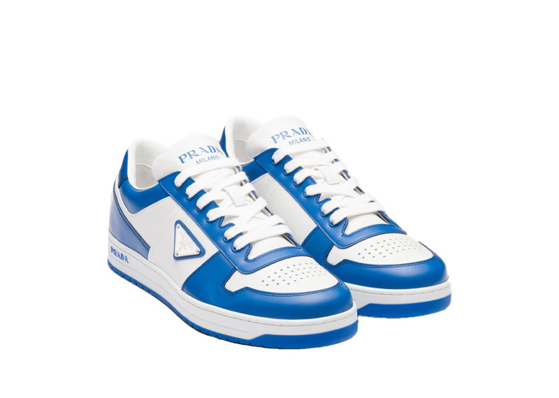 Prada Downtown Low Top Sneakers Leather White Cobalt Blue