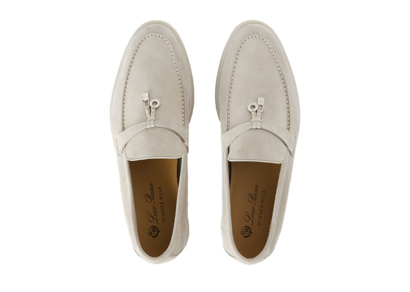 Loro Piana Summer Charms Walk Loafer Suede Pearl Powder