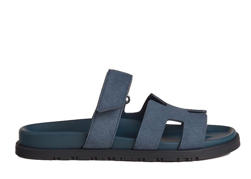 Men’s Hermes Chypre Sandal Blue Celeste Dark Suede Slide Size US 9.5/EU 42.5 Hermes Chypre Techno Sandals Blue Celeste Suede Palladium  main image 2