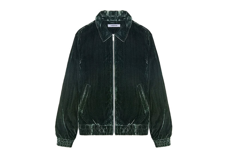 Maniere De Voir Pleated Velour Trucker Jacket Green