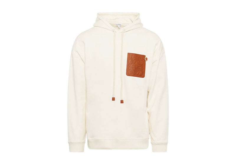 Loewe Leather Anagram Hooded Sweatshirt White Beige