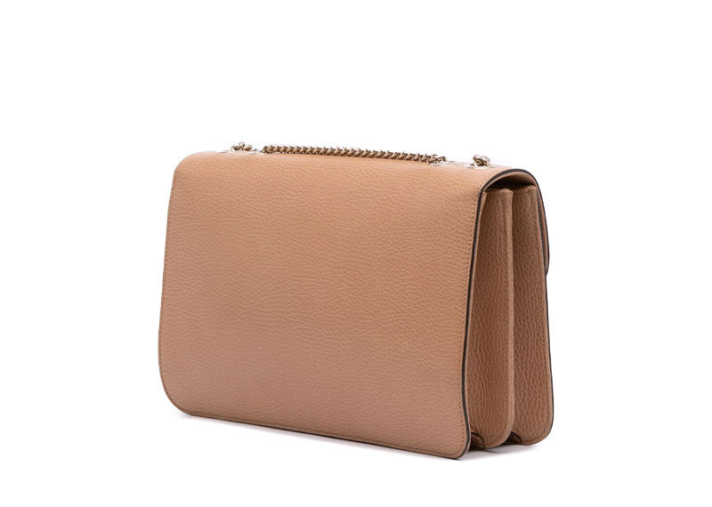 Gucci Dollar Calfskin Interlocking G Shoulder Bag Brown