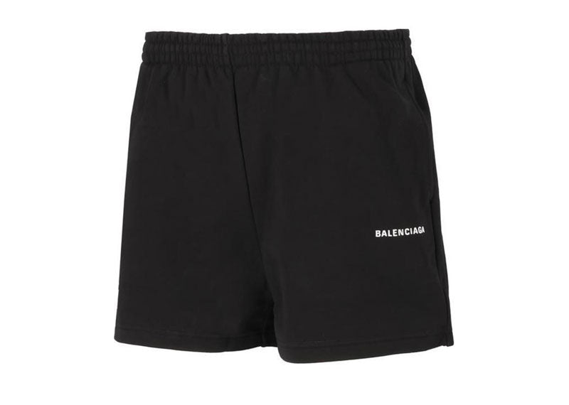 Balenciaga Logo Print Cotton Jersey Shorts Black