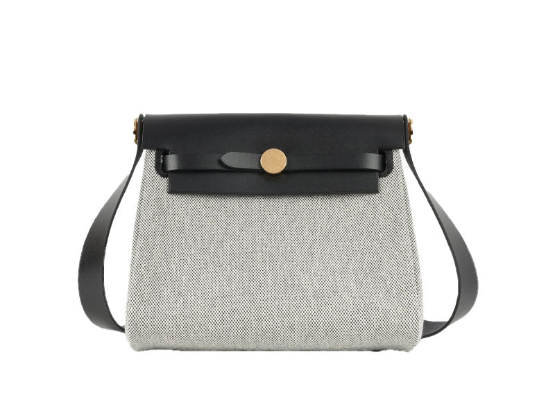 Hermes Herbag Zip 20 Mini Ecru and Black Toile H Canvas and Black Vache Hunter Gold Hardware
