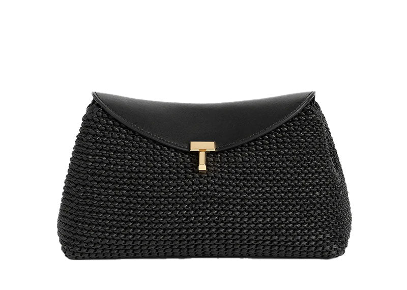 Toteme T-Lock Woven Clutch Bag Black