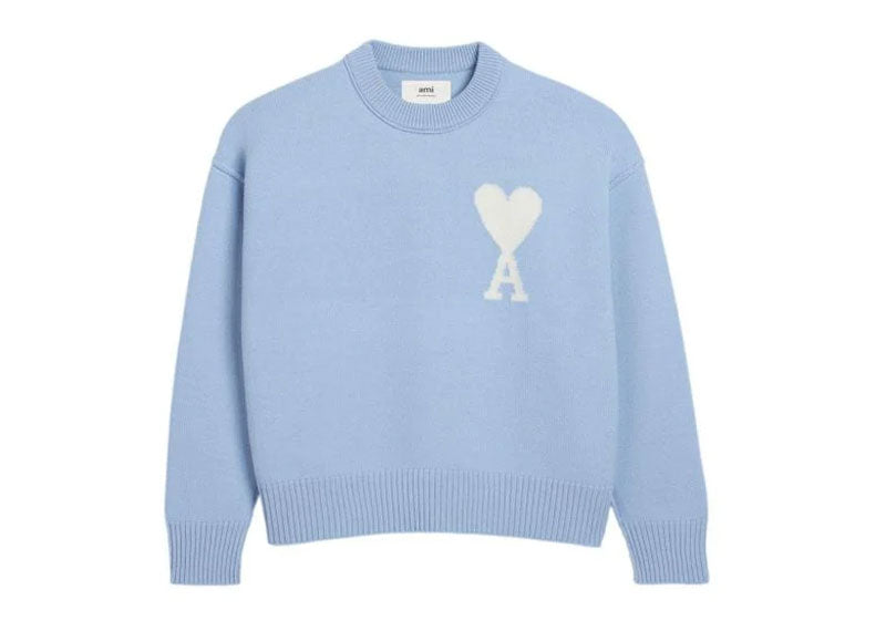 Ami Paris Ami De Coeur Wool Sweater Light Blue