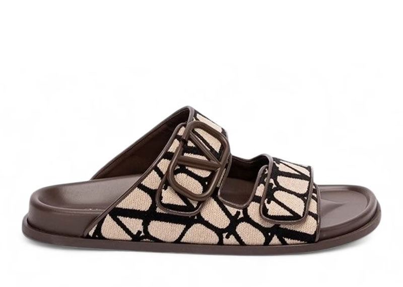 Valentino V Logo Toile Iconographe Slide Beige