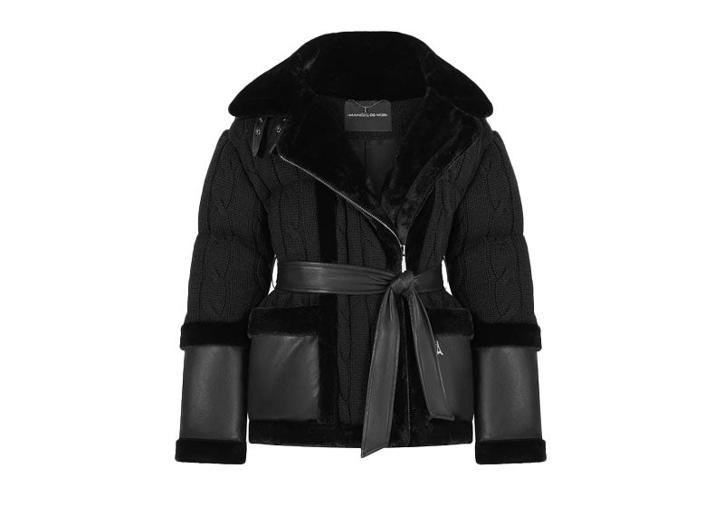 Maniere De Voir Plush Knitted Biker Jacket Black