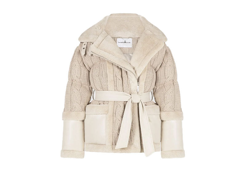 Maniere De Voir Plush Knitted Biker Jacket Beige