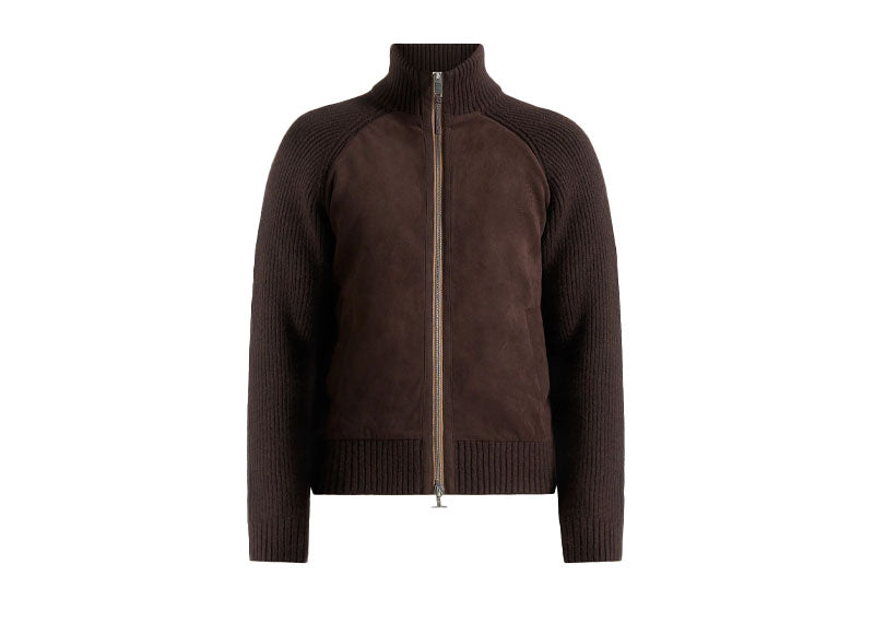 Maniere De Voir Rami Knit Suede Zip Through Jacket Brown