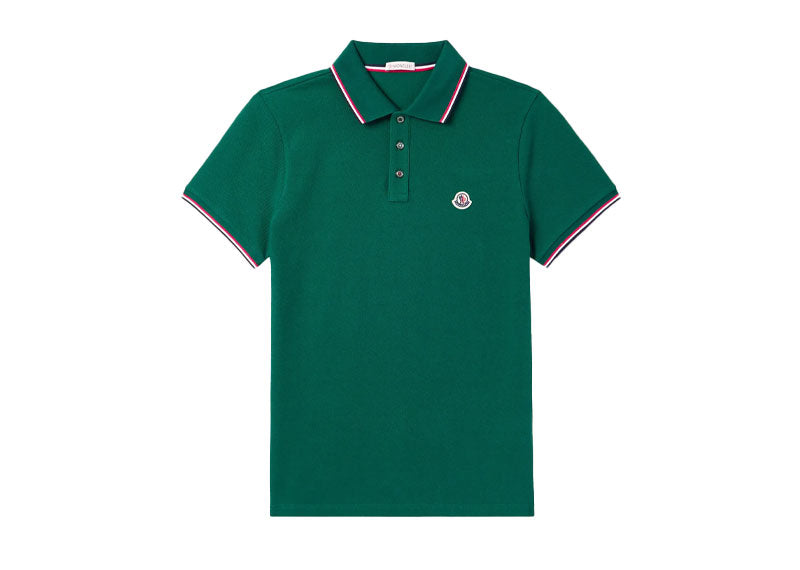 Moncler Logo Striped Polo Shirt Leaf Green
