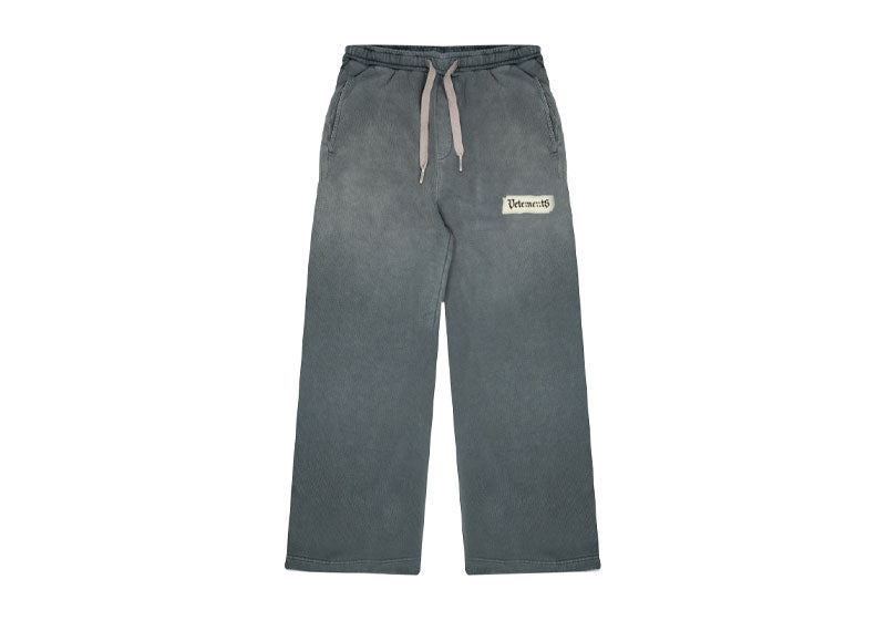 Vetements Blackletter Logo Wide Leg Sweatpants Washed Grey