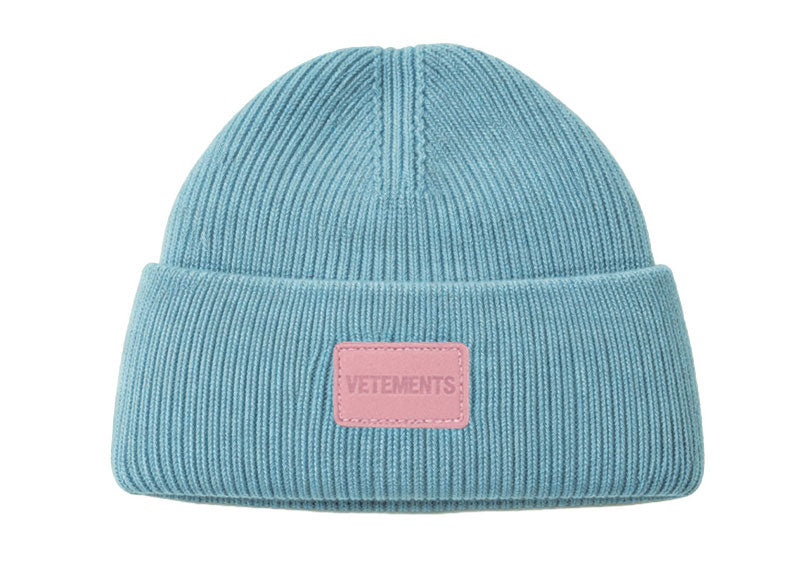 Vetements Ribbed Logo Beanie Blue