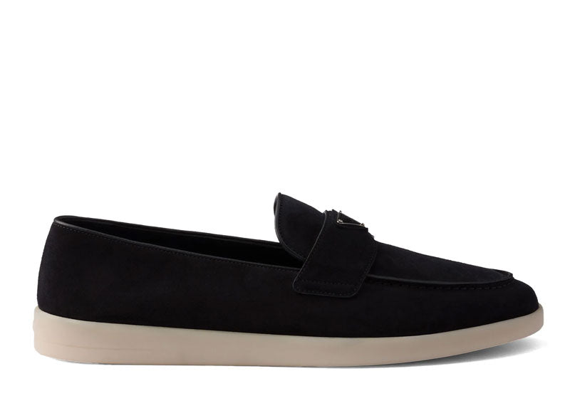 Prada Triangle Logo Suede Loafers Black