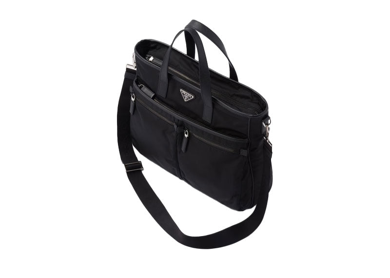Prada Re-Nylon Saffiano Leather Tote Bag Black