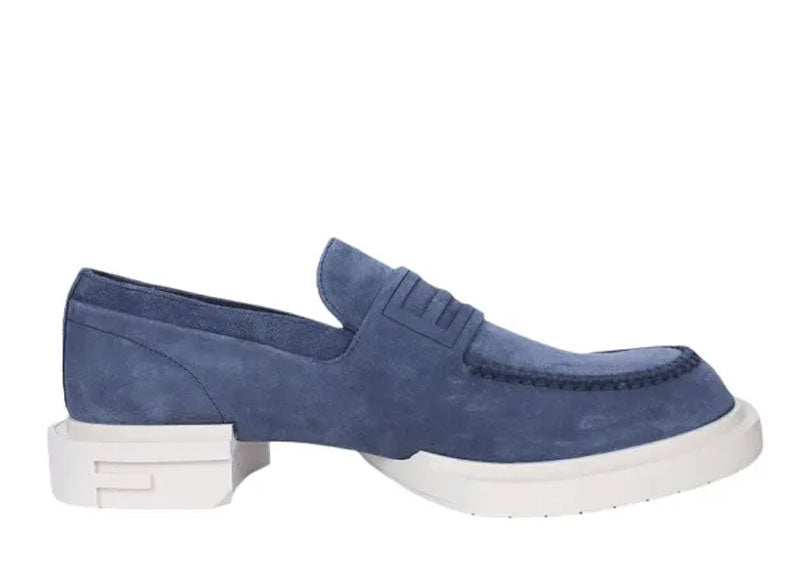 Fendi Frame Suede Penny Loafers Navy Blue