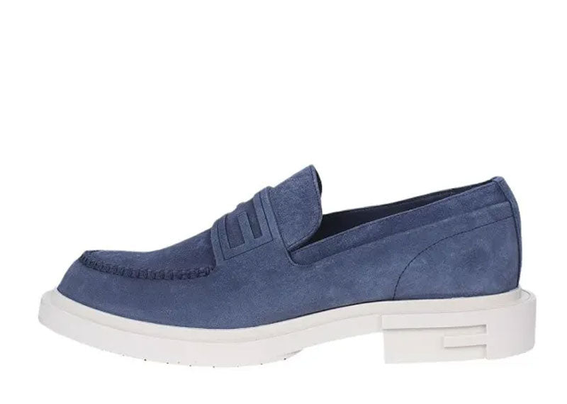 Fendi Frame Suede Penny Loafers Navy Blue