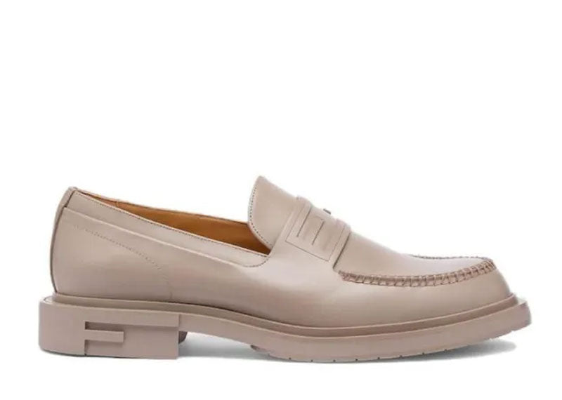 Fendi Frame Leather Penny Loafers Grey