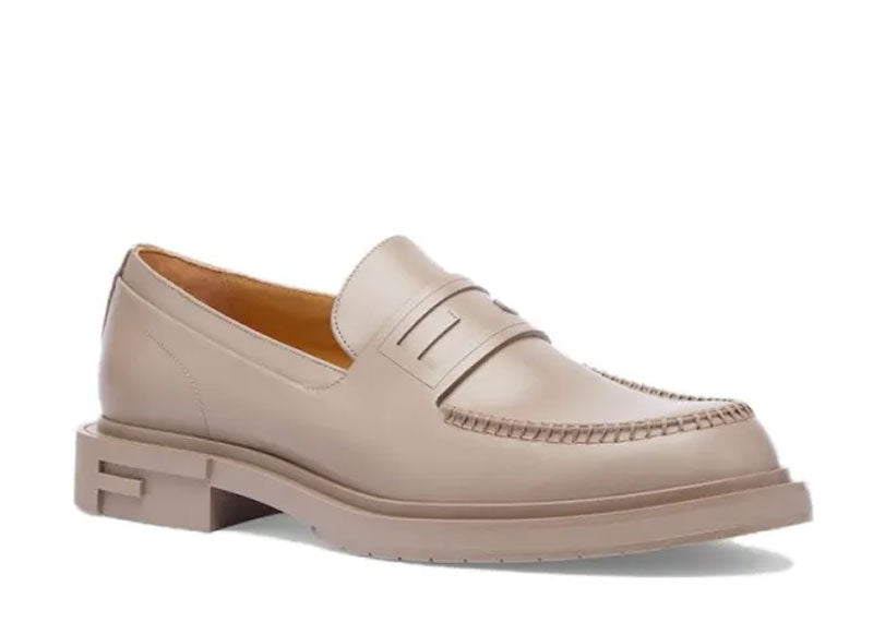 Fendi Frame Leather Penny Loafers Grey