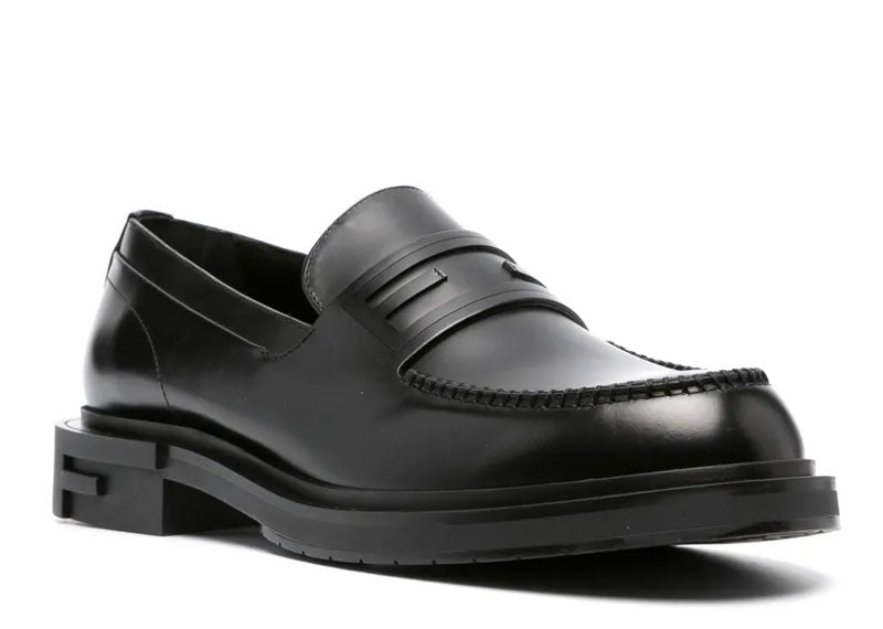Fendi Frame Leather Penny Loafers Black