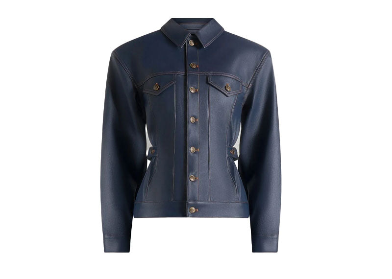 Maniere De Voir Karla Wax Effect Cinch Waist Jacket Indigo